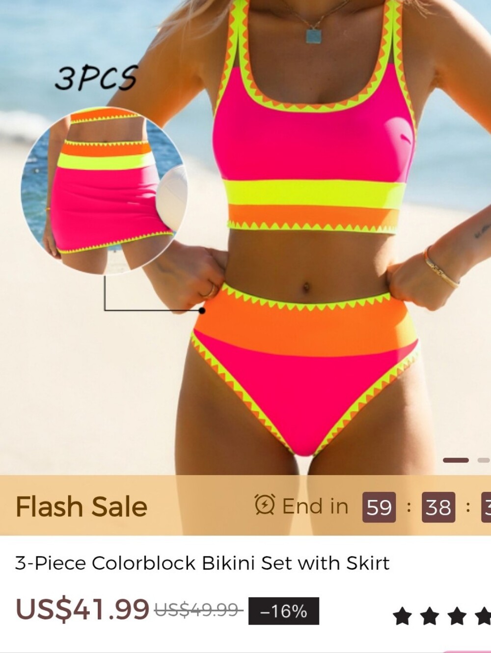 Women’s Neon Pink High-Waist Swim Set NWT